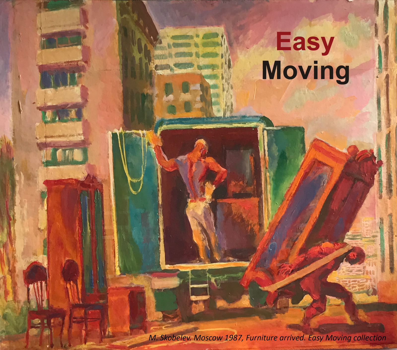 Easy Moving London removals artwork with movers and furniture