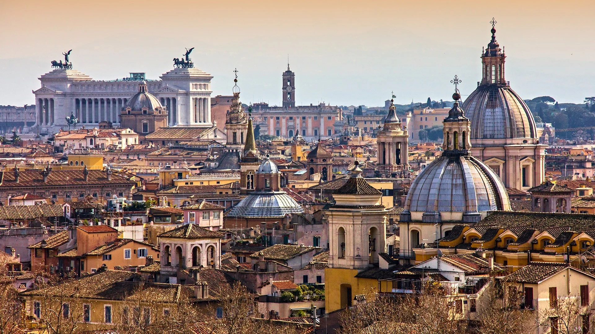 Rome skyline with historic domes and rooftops