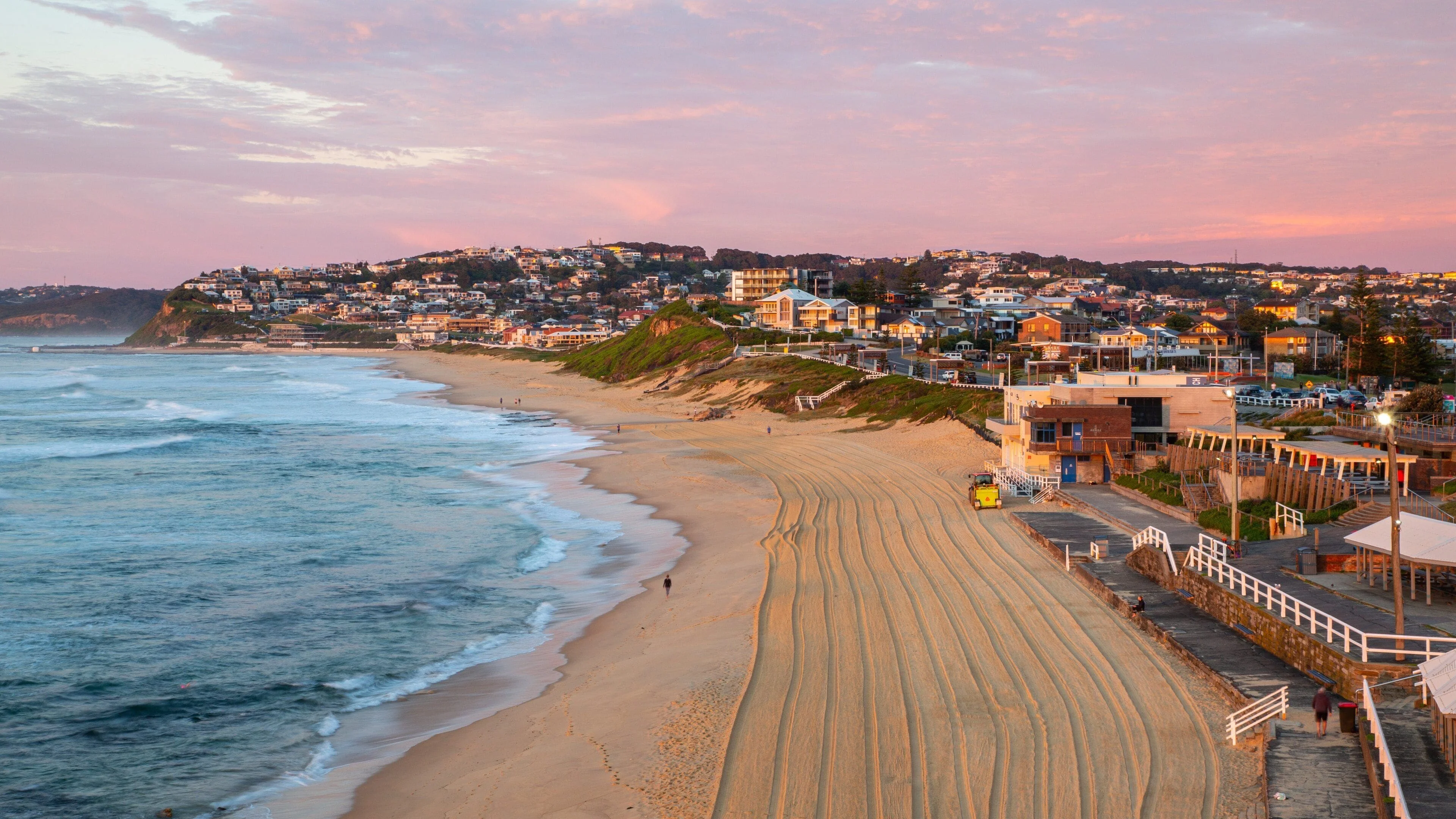 North East coastline with a wide beach at sunset